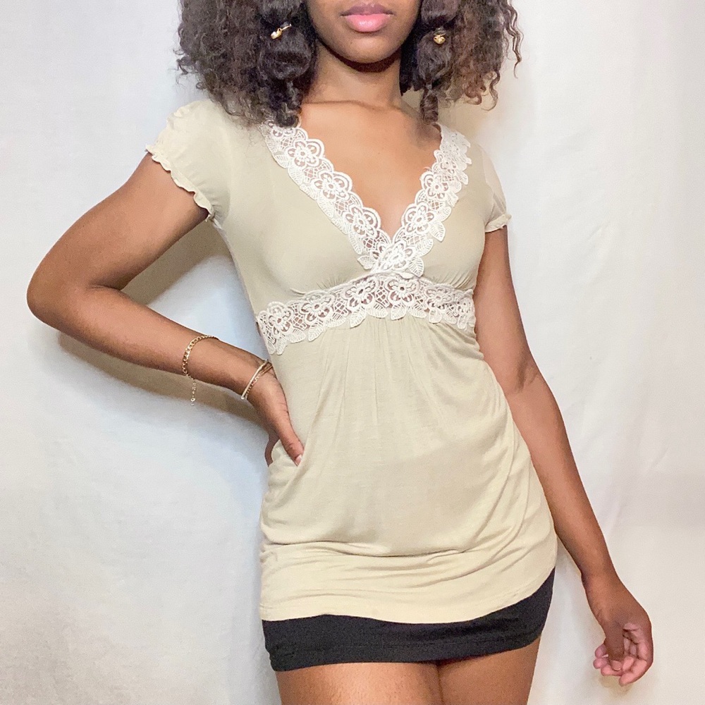 Nude Lace lined slinky Y2k cottagecore tie up top
